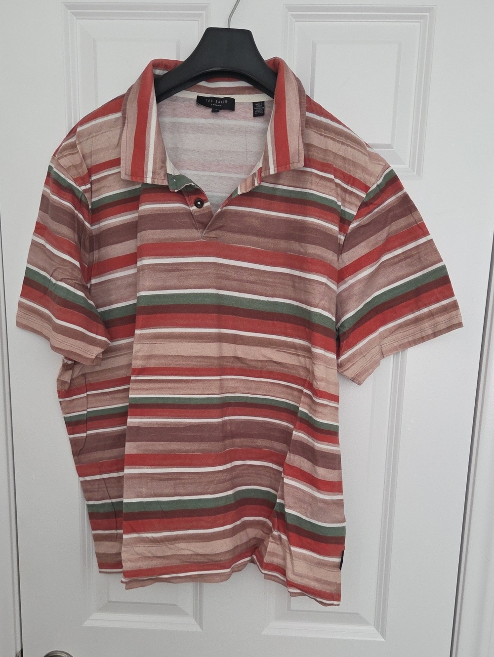 Ted Baker Multicolor Striped Polo in Red, Green & Tan